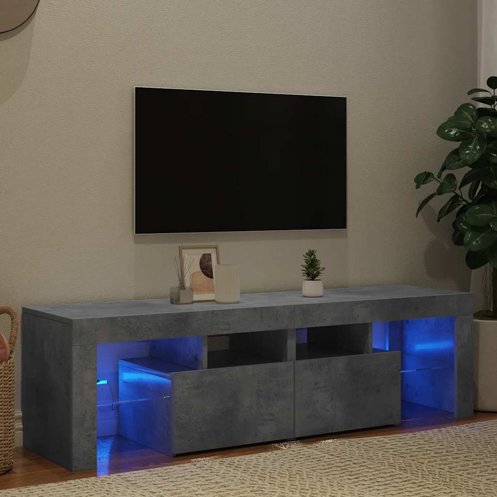 tv-bord med LED-lys 140x36,5x40 cm betongrå