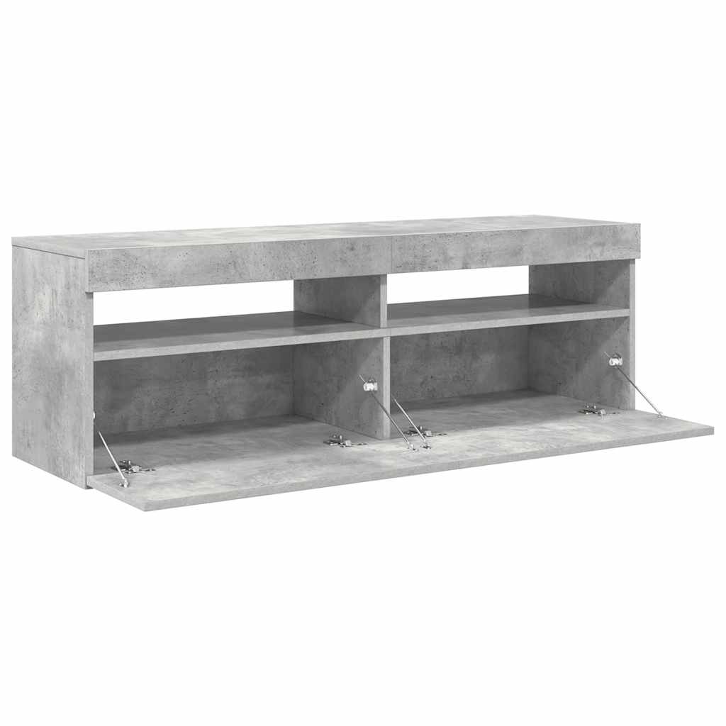tv-bord med LED-lys 120x35x40 cm betongrå