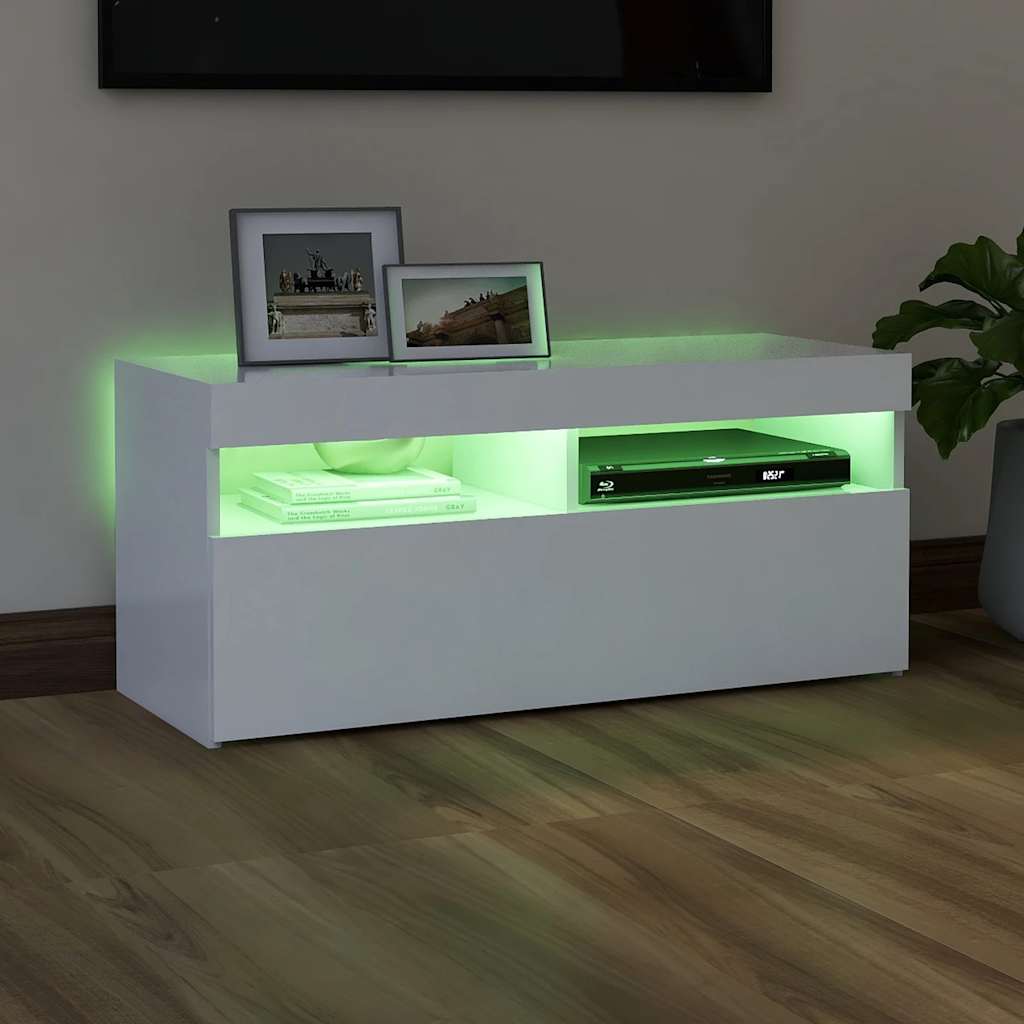 tv-skab med LED-lys 90x35x40 cm hvid