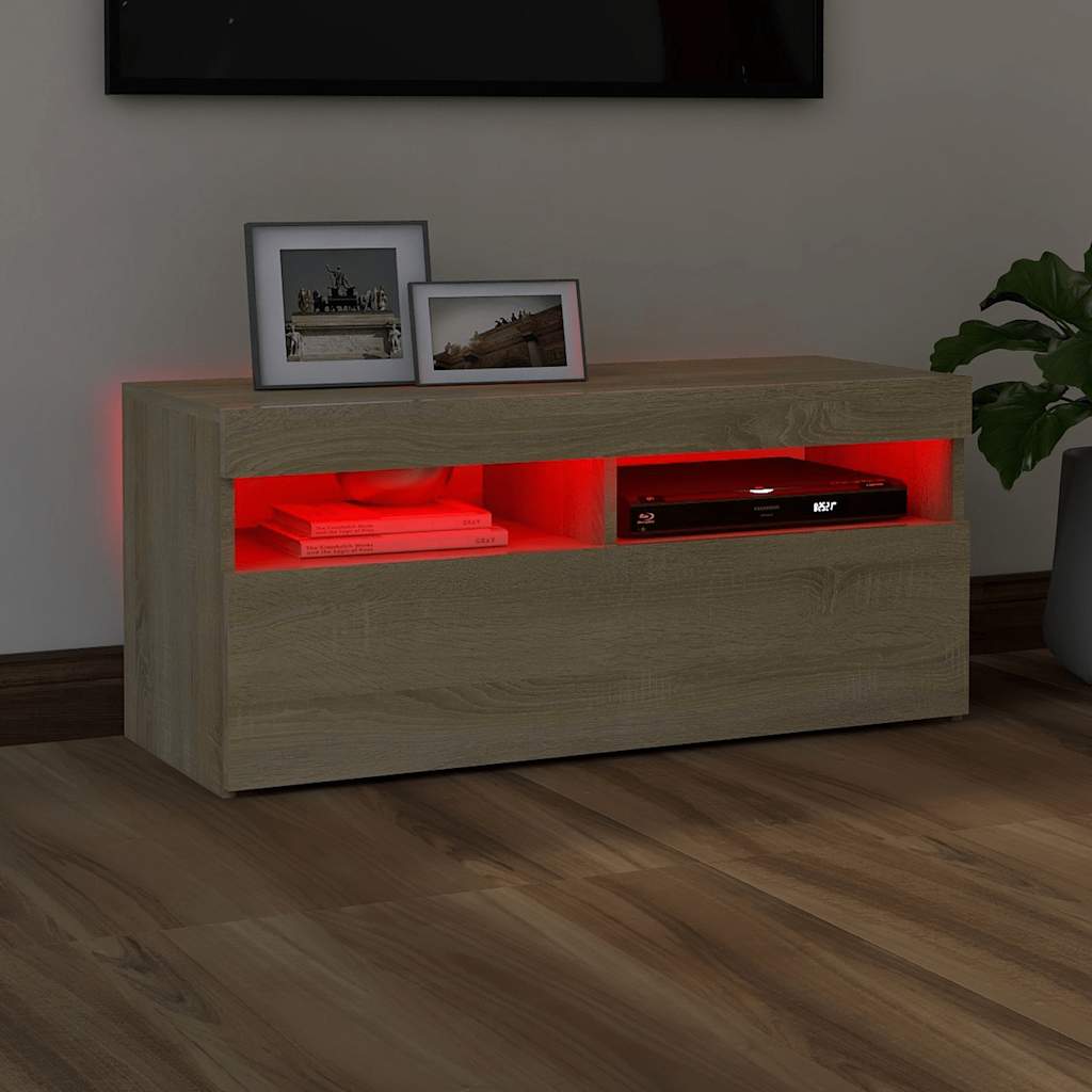 tv-bord med LED-lys 90x35x40 cm sonoma-eg