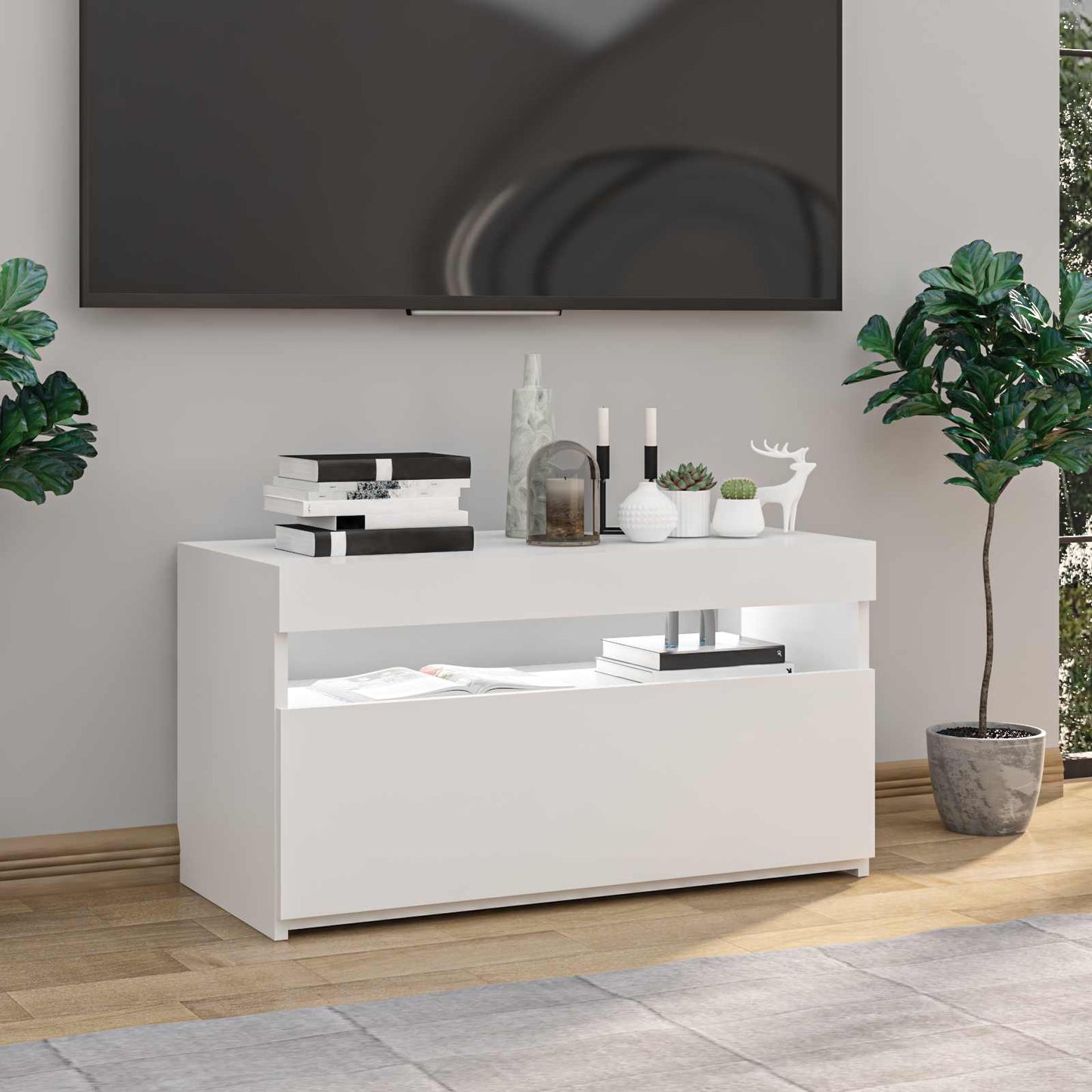 tv-bord med LED-lys 75x35x40 cm hvid