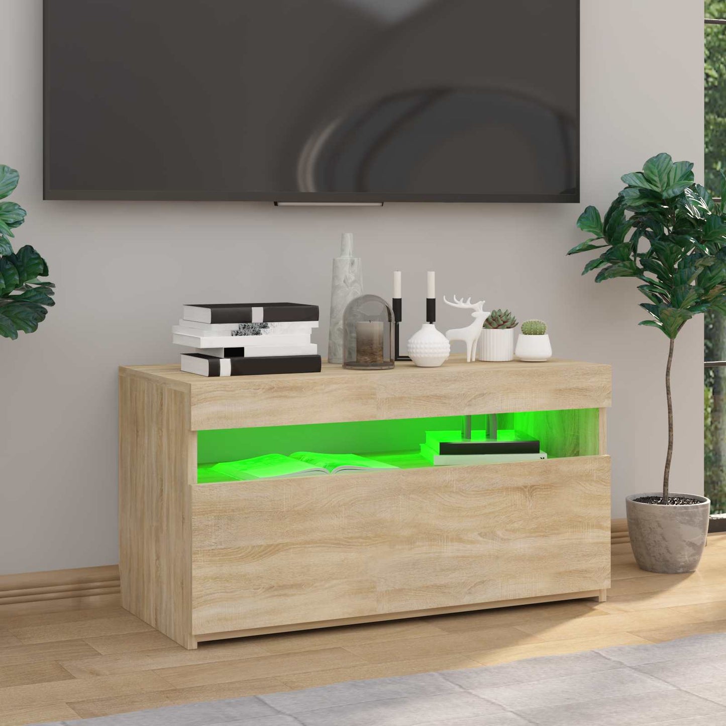 tv-bord med LED-lys 70x35x40 cm sonoma-eg