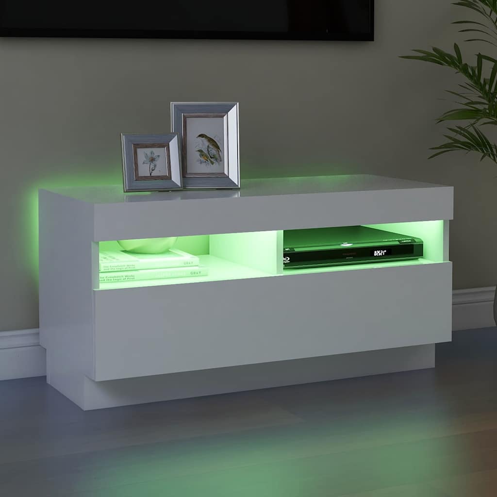 tv-skab med LED-lys 80x35x40 cm hvid