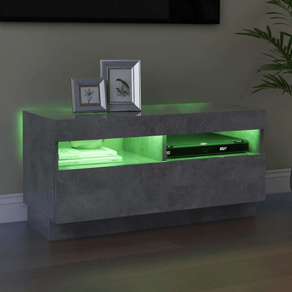 tv-bord med LED-lys 80x35x40 cm betongrå