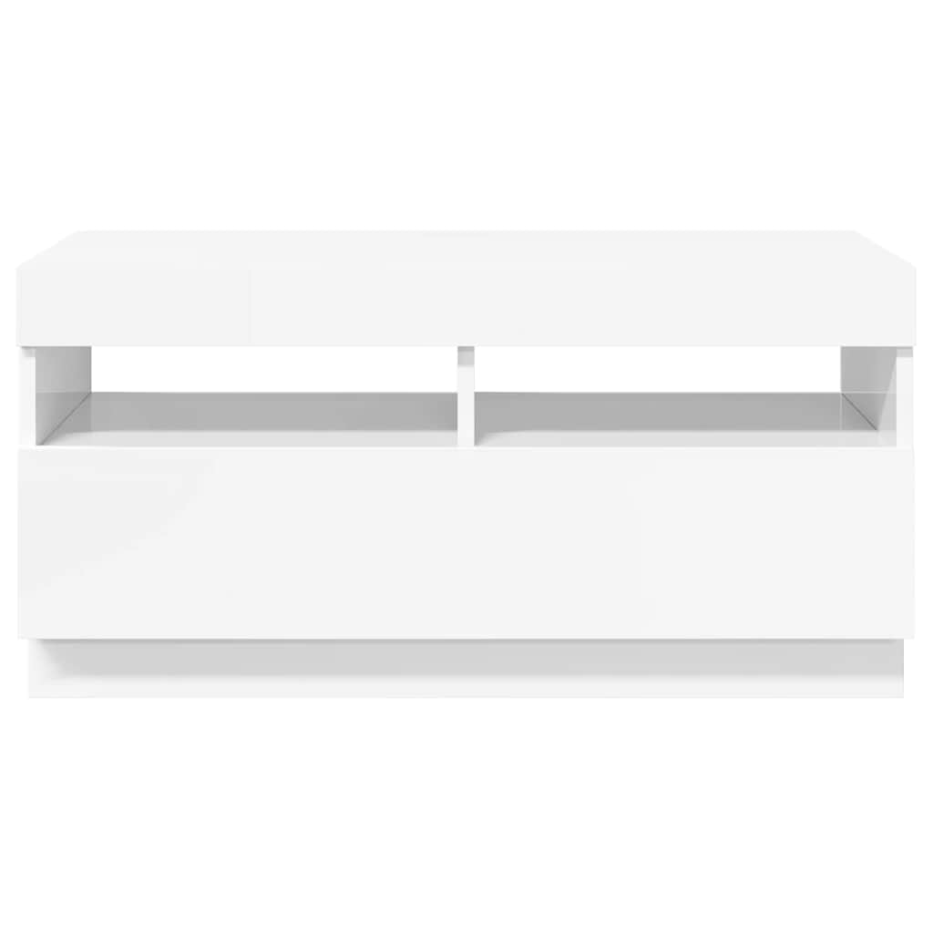 tv-skab med LED-lys 80x35x40 cm hvid højglans
