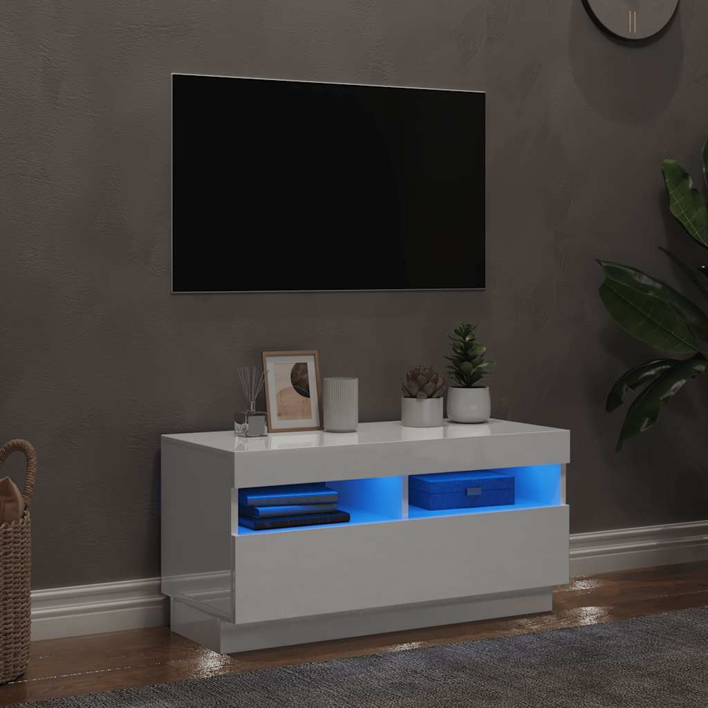 tv-skab med LED-lys 80x35x40 cm hvid højglans