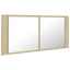 badeværelsesskab m. spejl og LED-lys 100x12x45 akryl sonoma-eg