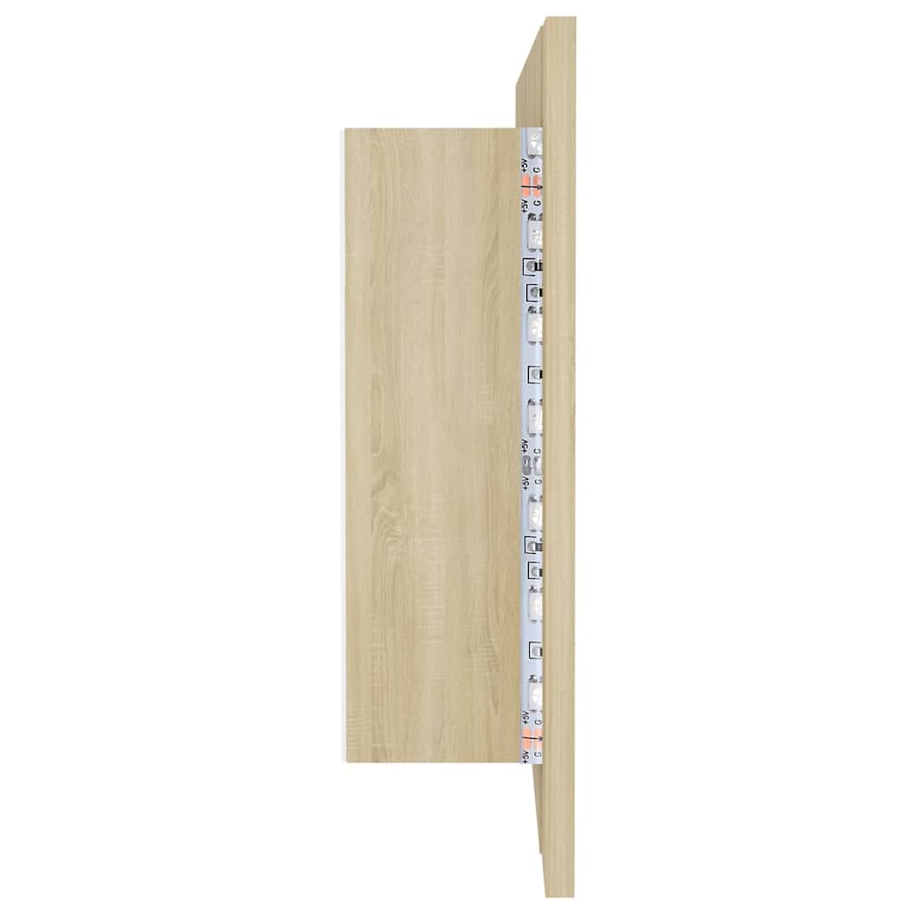 badeværelsesskab m. spejl og LED-lys 100x12x45 akryl sonoma-eg