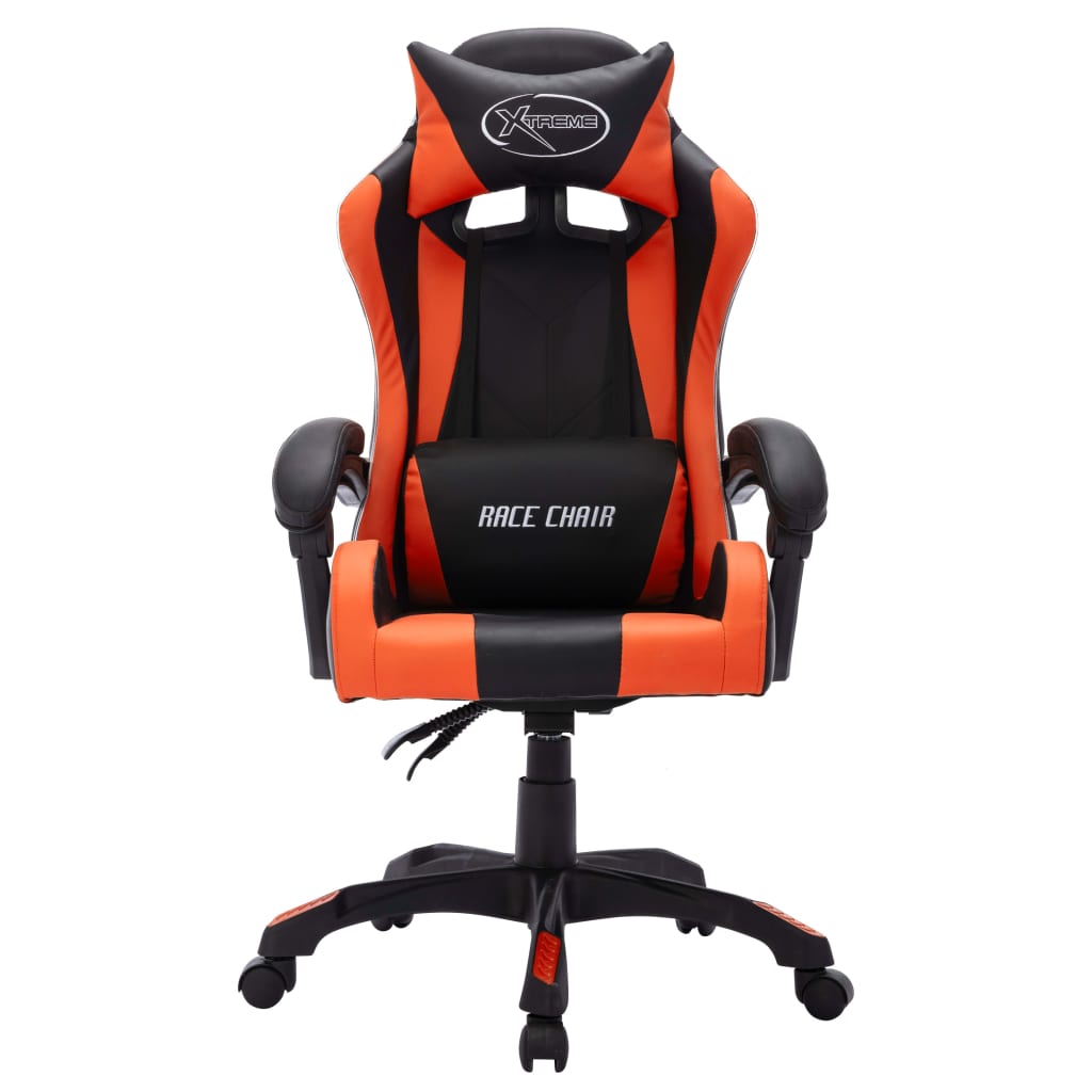 gamingstol m. LED-lys RGB-farver kunstlæder orange og sort