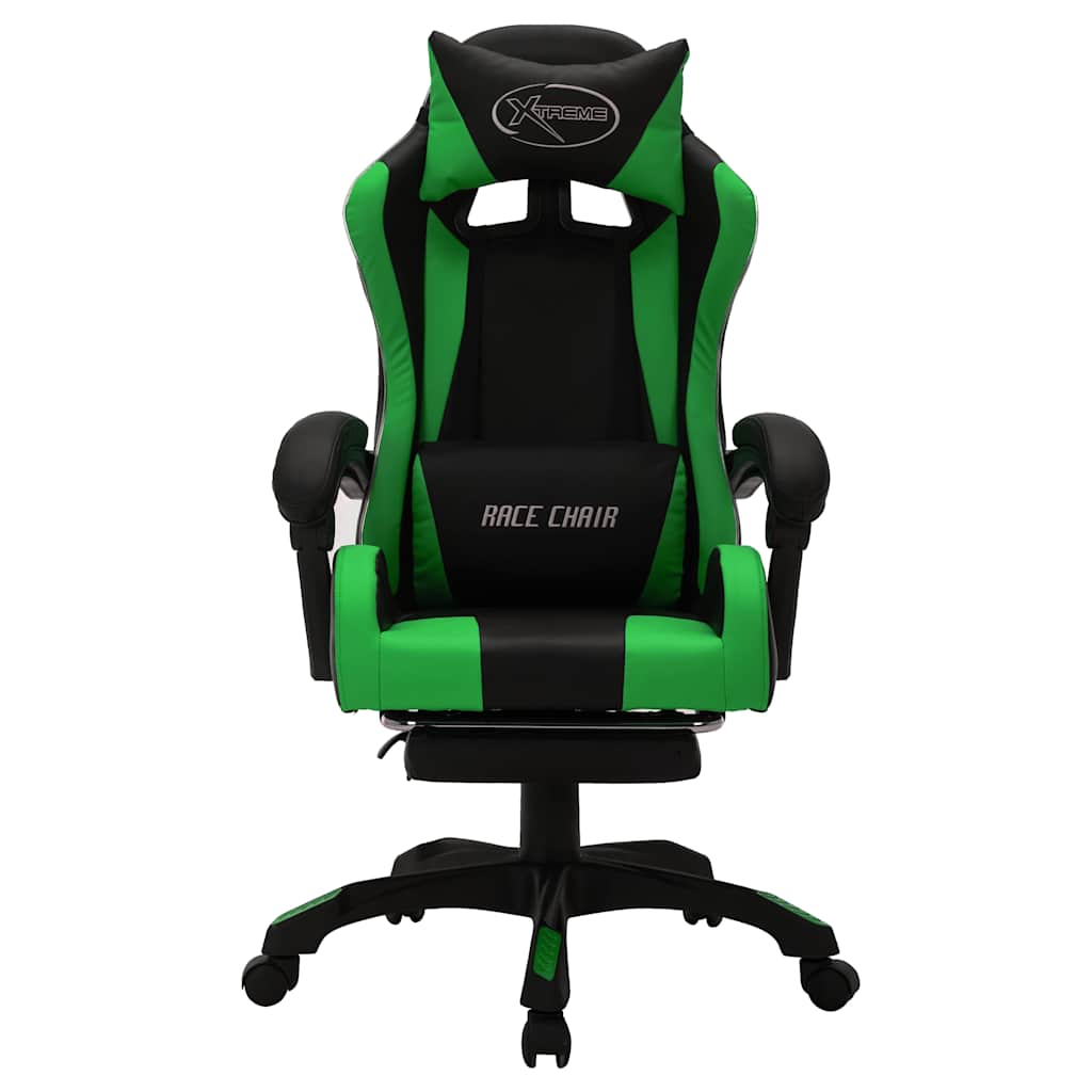 gamingstol m. LED-lys RGB-farver kunstlæder grøn og sort