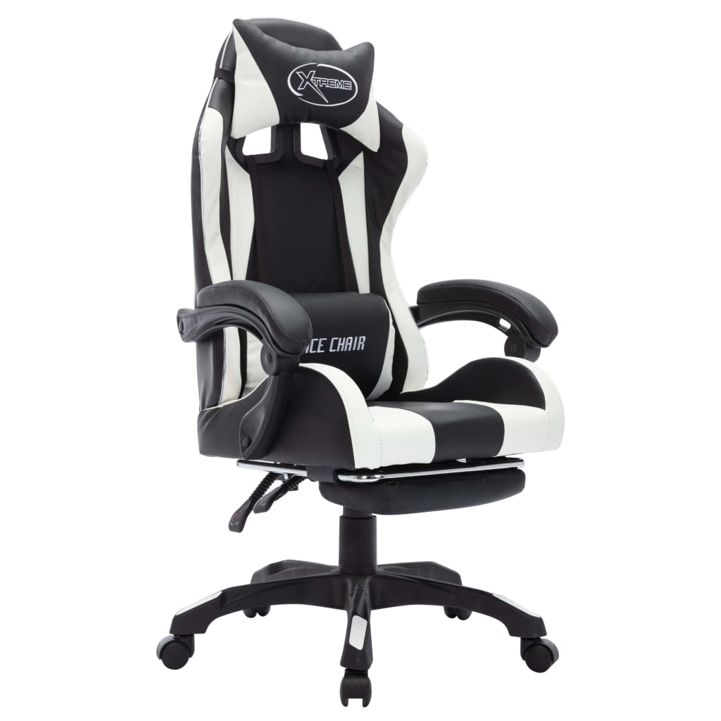 gamingstol m. LED-lys RGB-farver kunstlæder hvid og sort