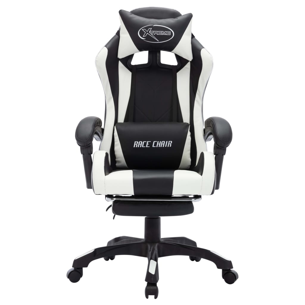 gamingstol m. LED-lys RGB-farver kunstlæder hvid og sort