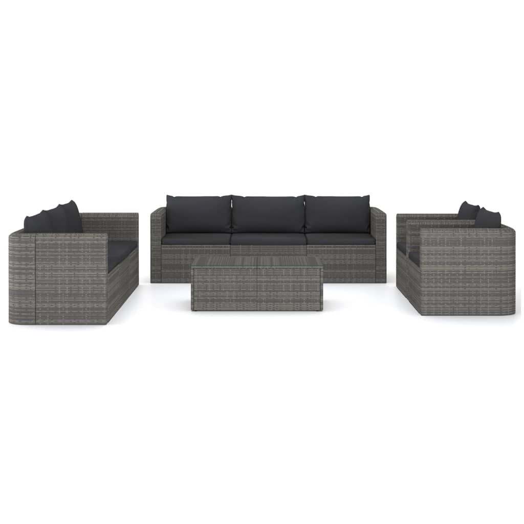 loungesæt til haven 9 dele med hynder polyrattan grå