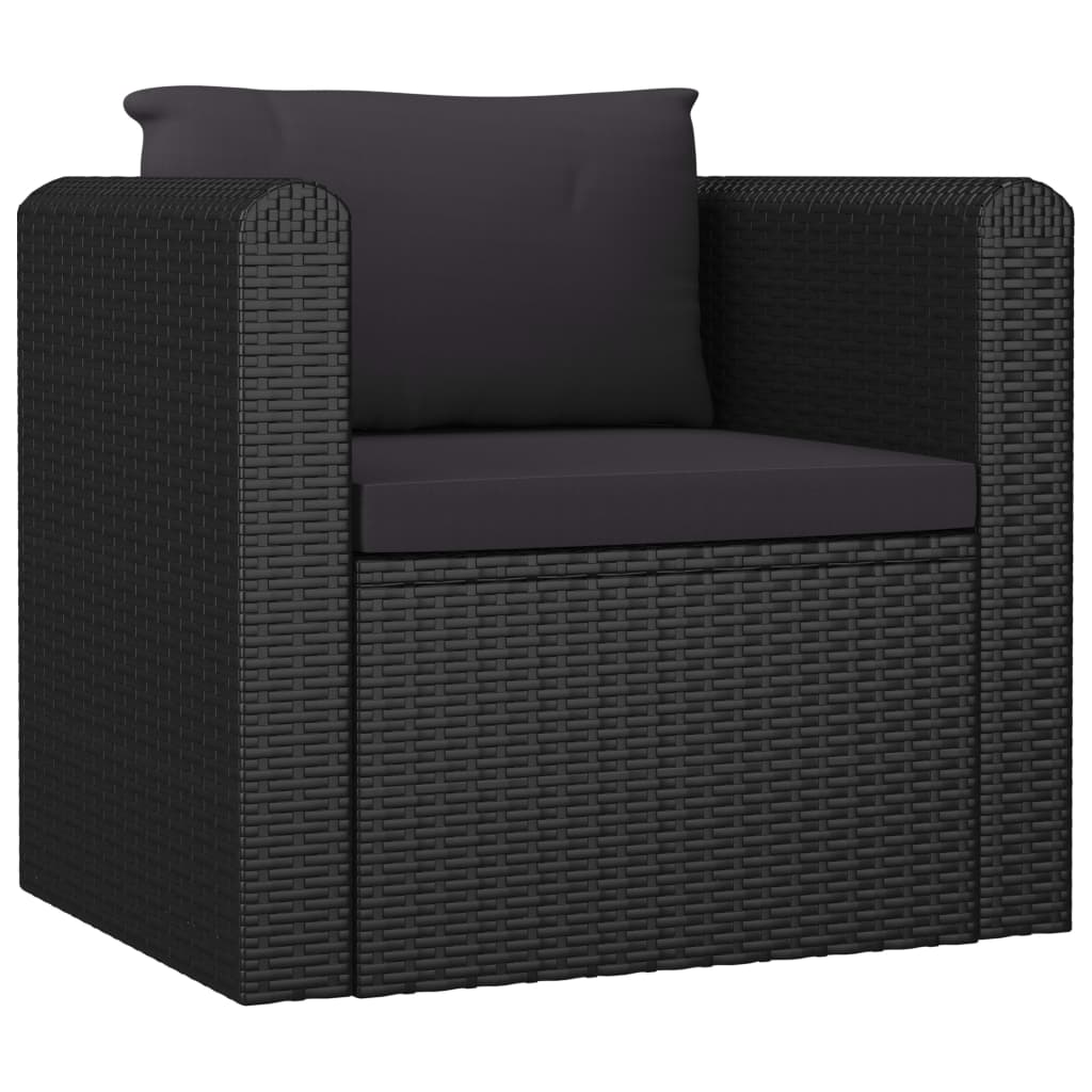 loungesæt til haven 7 dele med hynder polyrattan sort