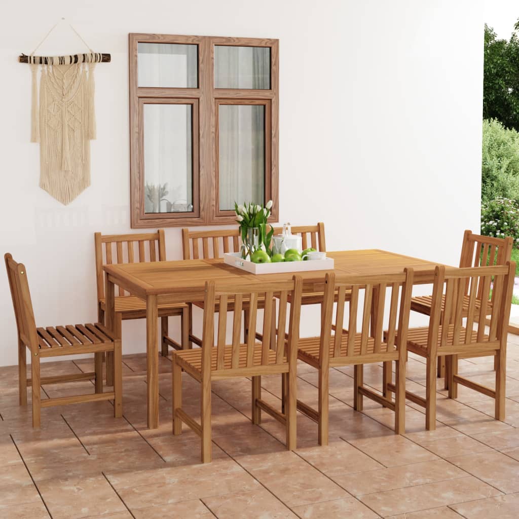 9-delt havespisesæt 200x100 cm massivt teaktræ