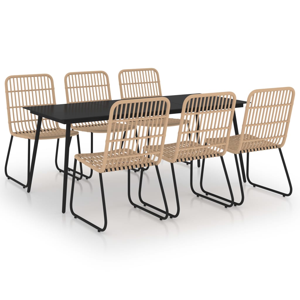 udendørs spisebordssæt 7 dele polyrattan og glas