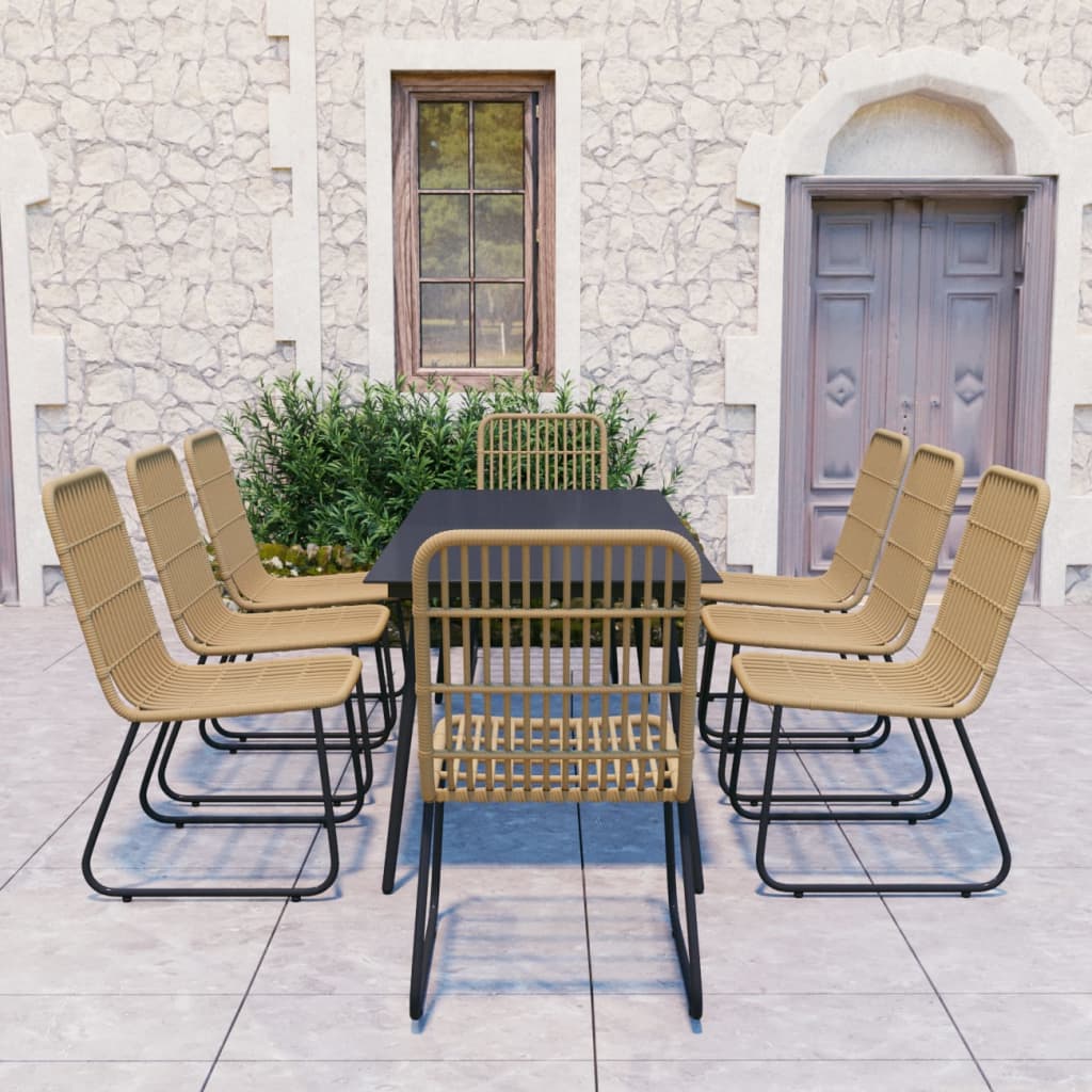 udendørs spisebordssæt 9 dele polyrattan og glas