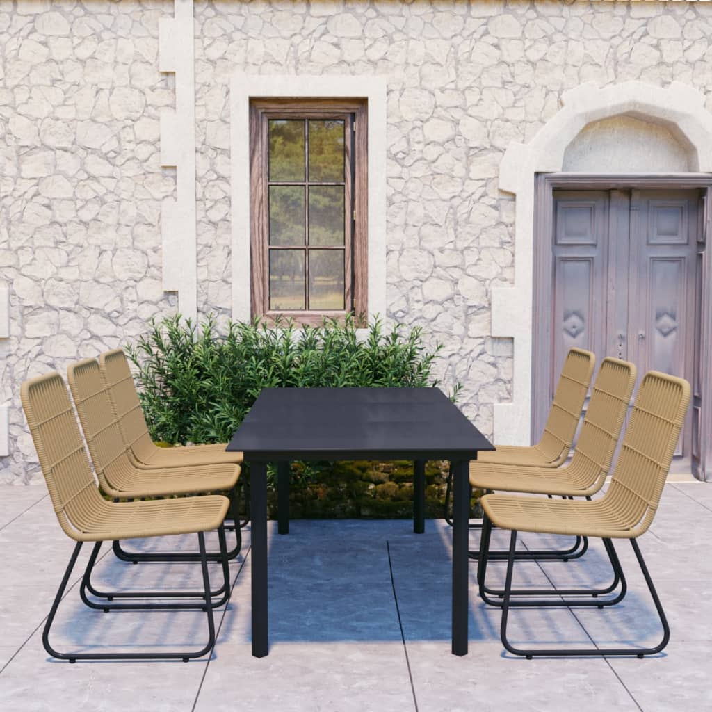 udendørs spisebordssæt 7 dele polyrattan og glas