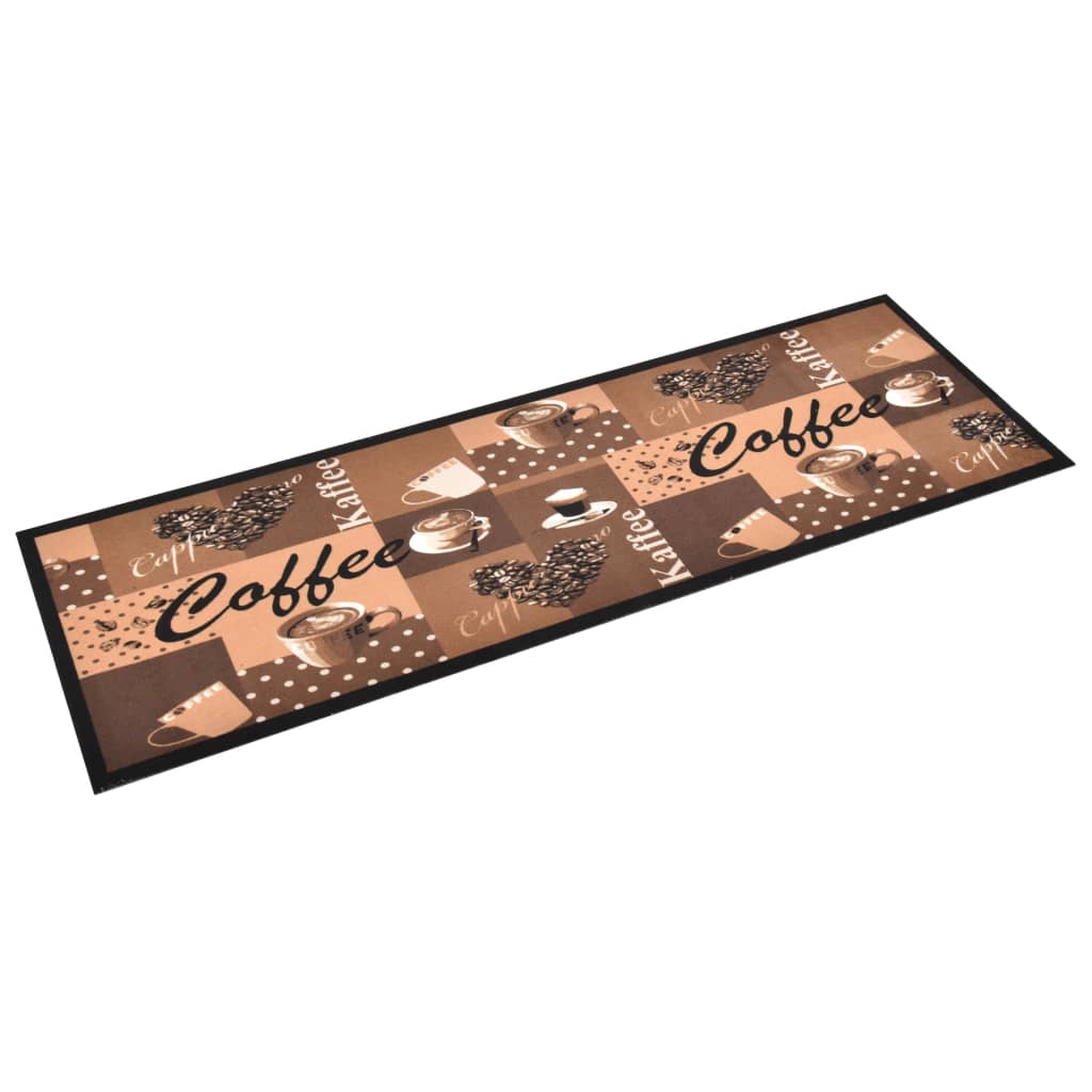 vaskbar køkkenmåtte 60x300 cm kaffedesign brun