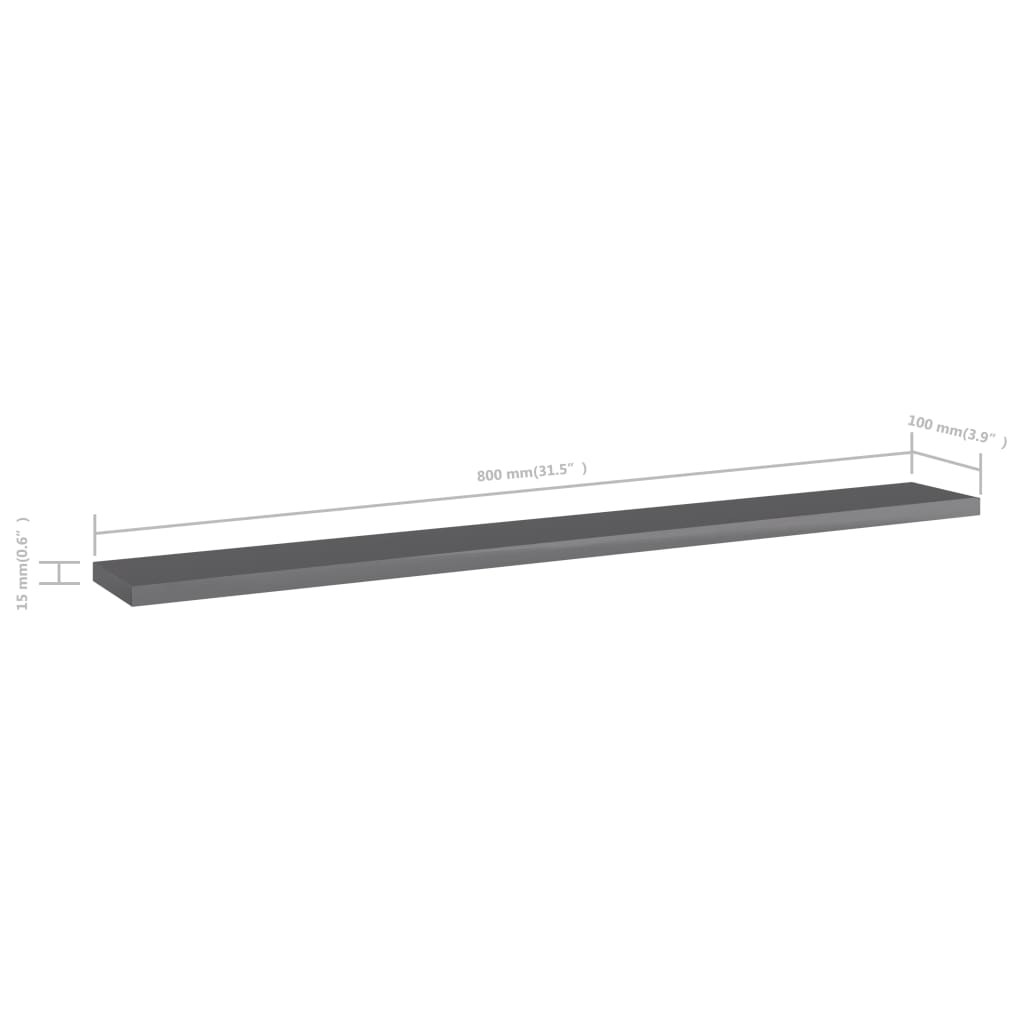 boghylder 8 stk. 80x10x1,5 cm konstrueret træ grå højglans