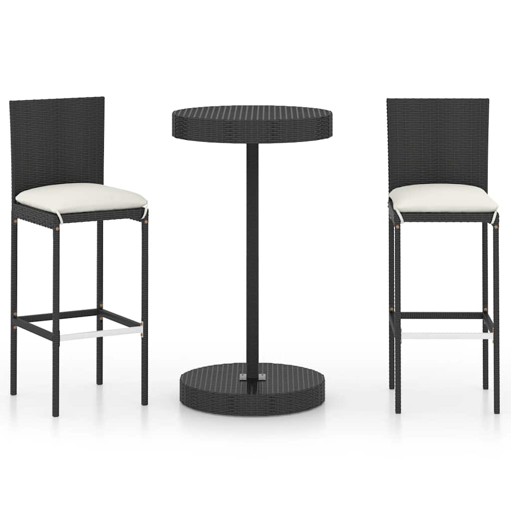 barsæt til haven 3 dele med hynder polyrattan sort
