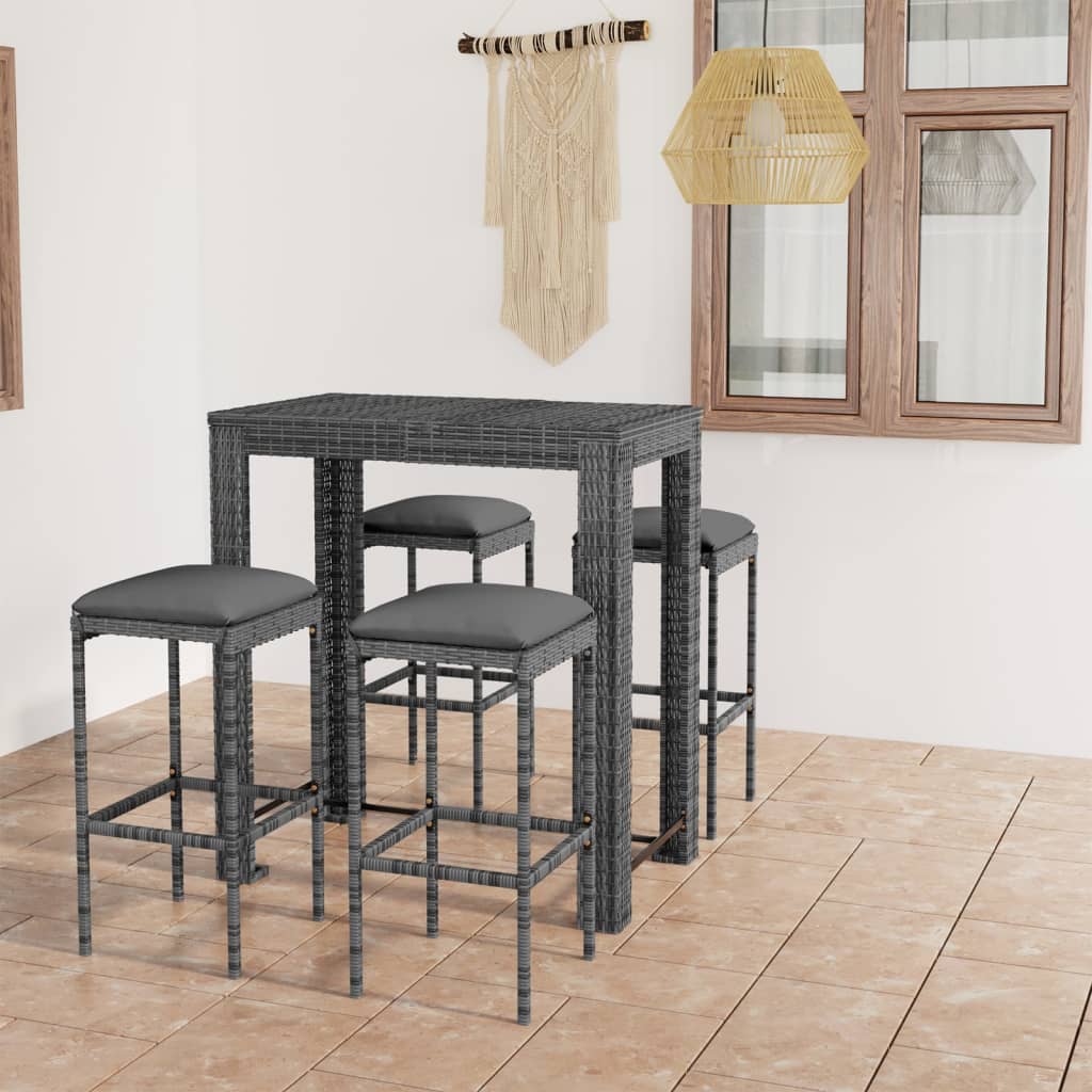 Barsæt Til Haven 3 Dele Med Hynder Polyrattan Grå - 4 / 100 cm bordlængde