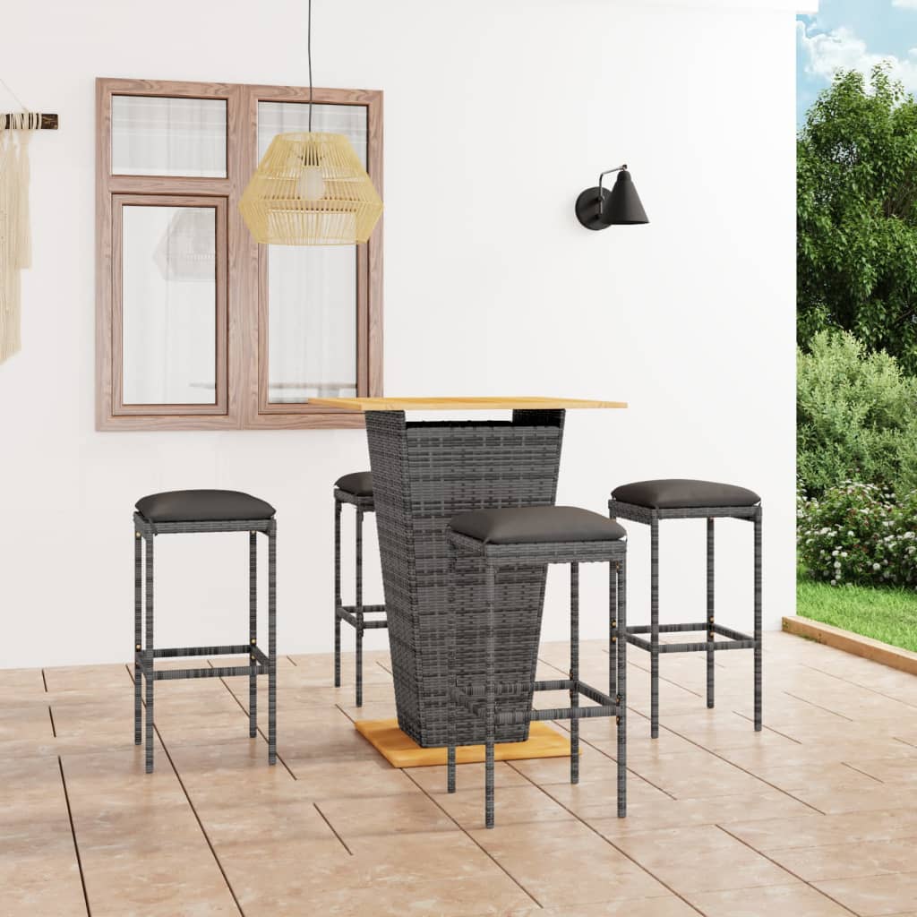 havebarsæt 5 dele med hynder polyrattan grå