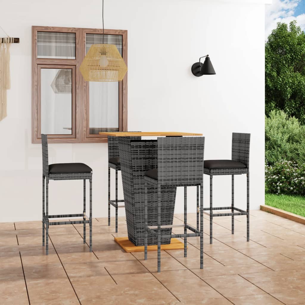 havebarsæt 5 dele med hynder polyrattan grå