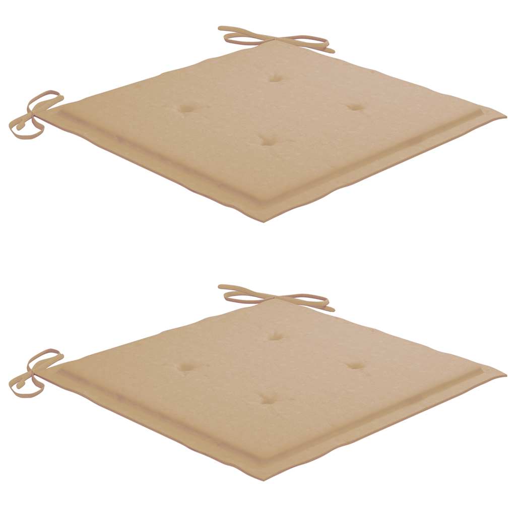 havestole med beige hynder 2 stk. massivt teaktræ