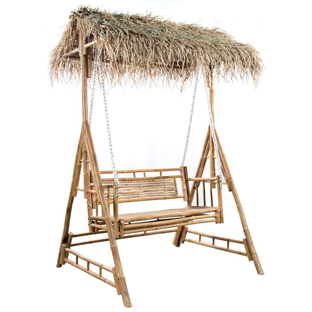 2-personers gyngesofa med palmeblade og hynde 202 cm bambus
