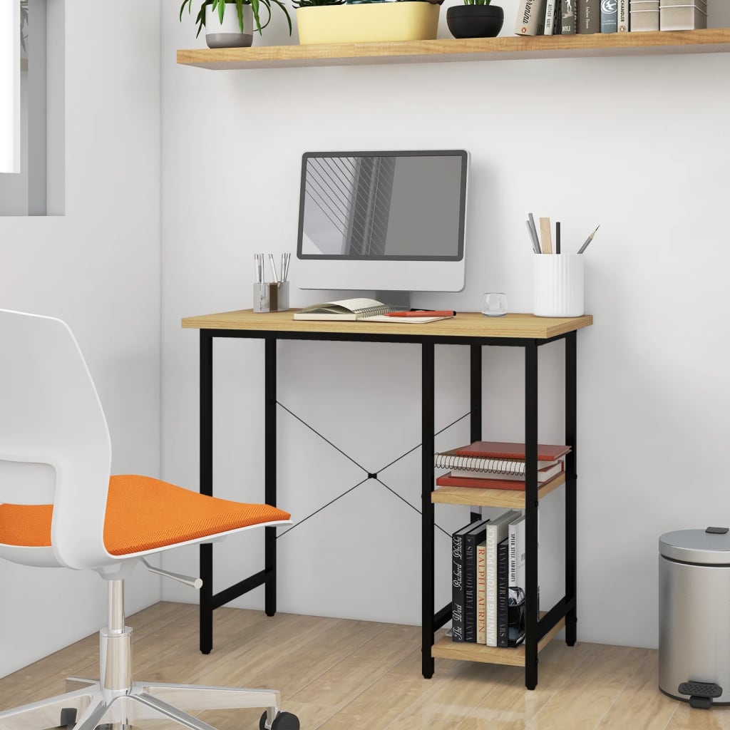 computerbord 80x40x72 cm MDF og metal sort og lys egetræsfarve billede