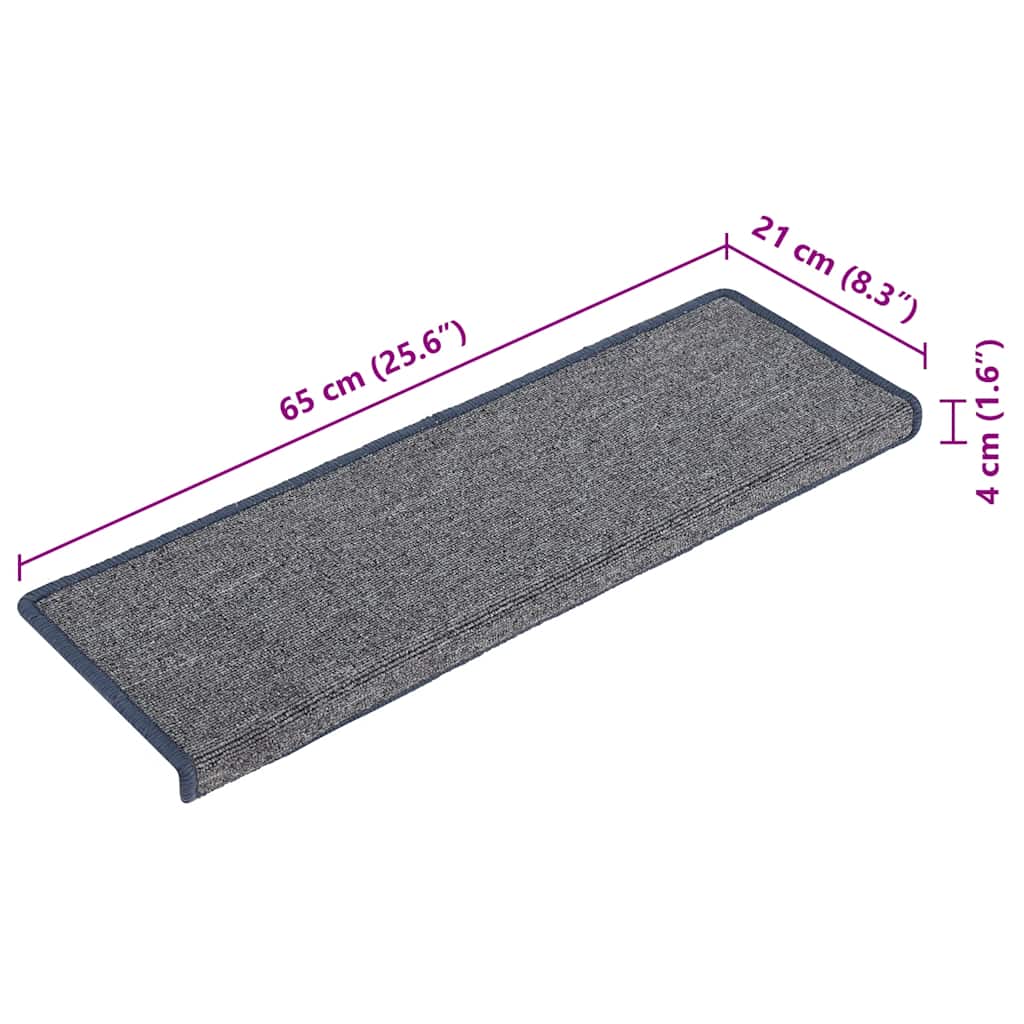 trappemåtter 15 stk. 65x21x4 cm lysegrå og blå rektangulær kant