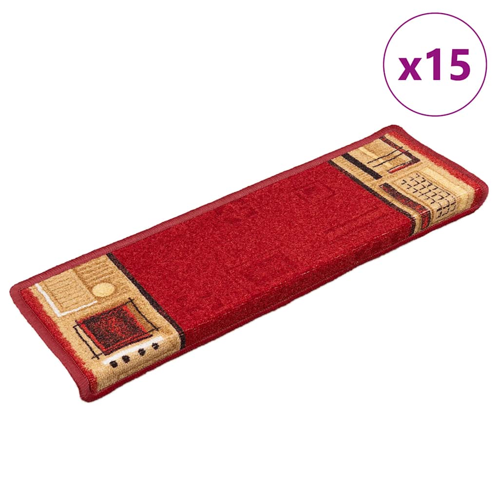 Selvklæbende Trappemåtter 65x21x4 Cm - 15 / Rød / Rektangulær