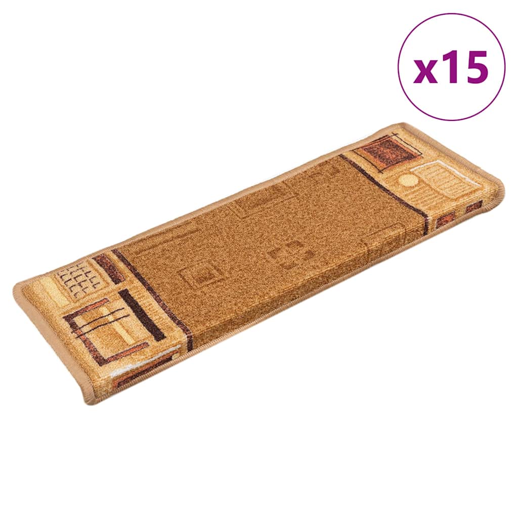 15 stk. trappemåtter 65×21×4 cm - selvklæbende, beige