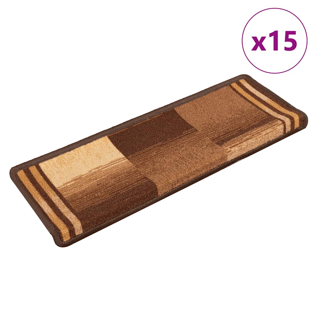 15 stk. trappemåtter 65 × 21 × 4 cm - selvklæbende, brun