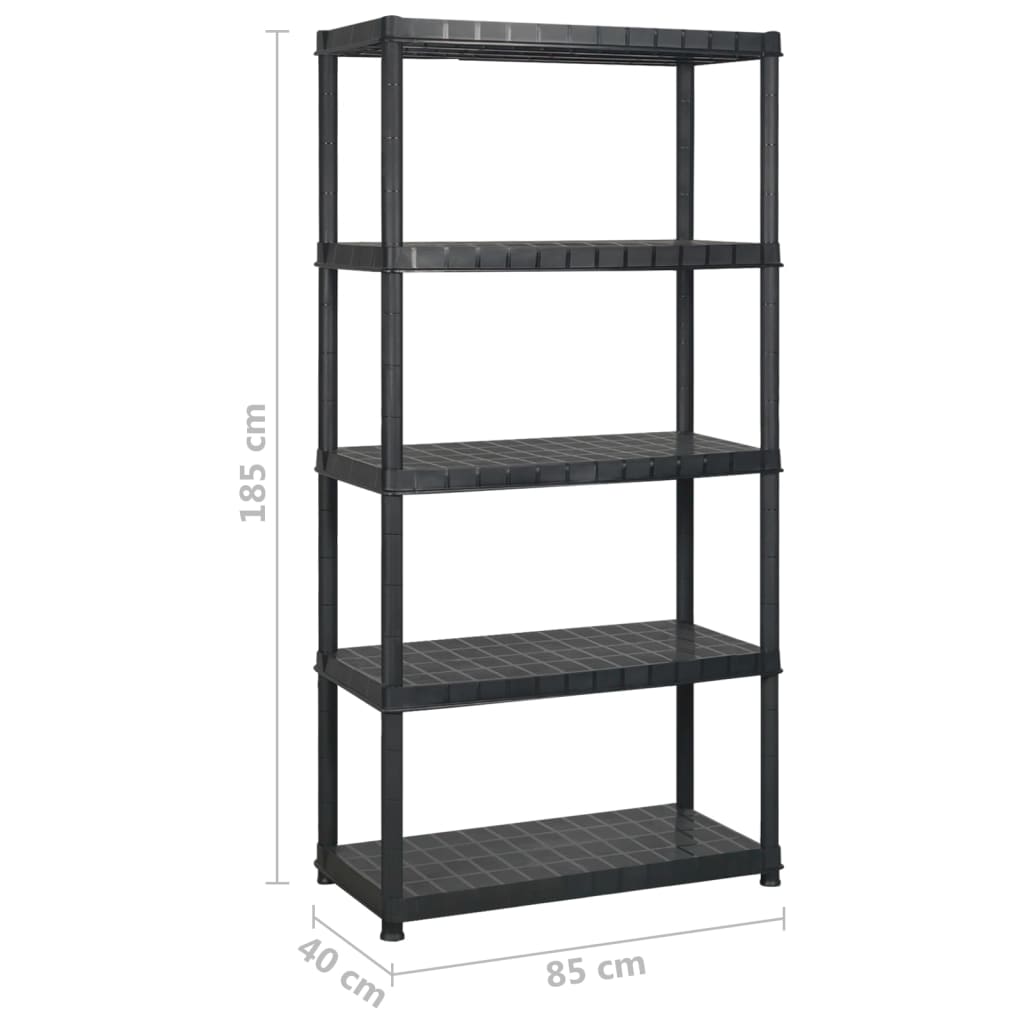 opbevaringsreol 5 hylder 170x40x185 cm plastik sort