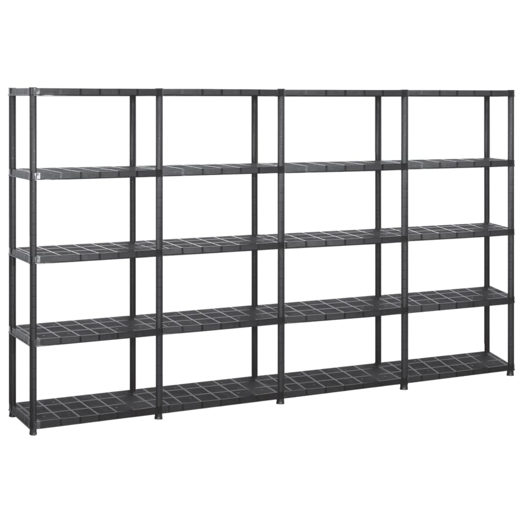 opbevaringsreol 5 hylder 284x38x170 cm plastik sort