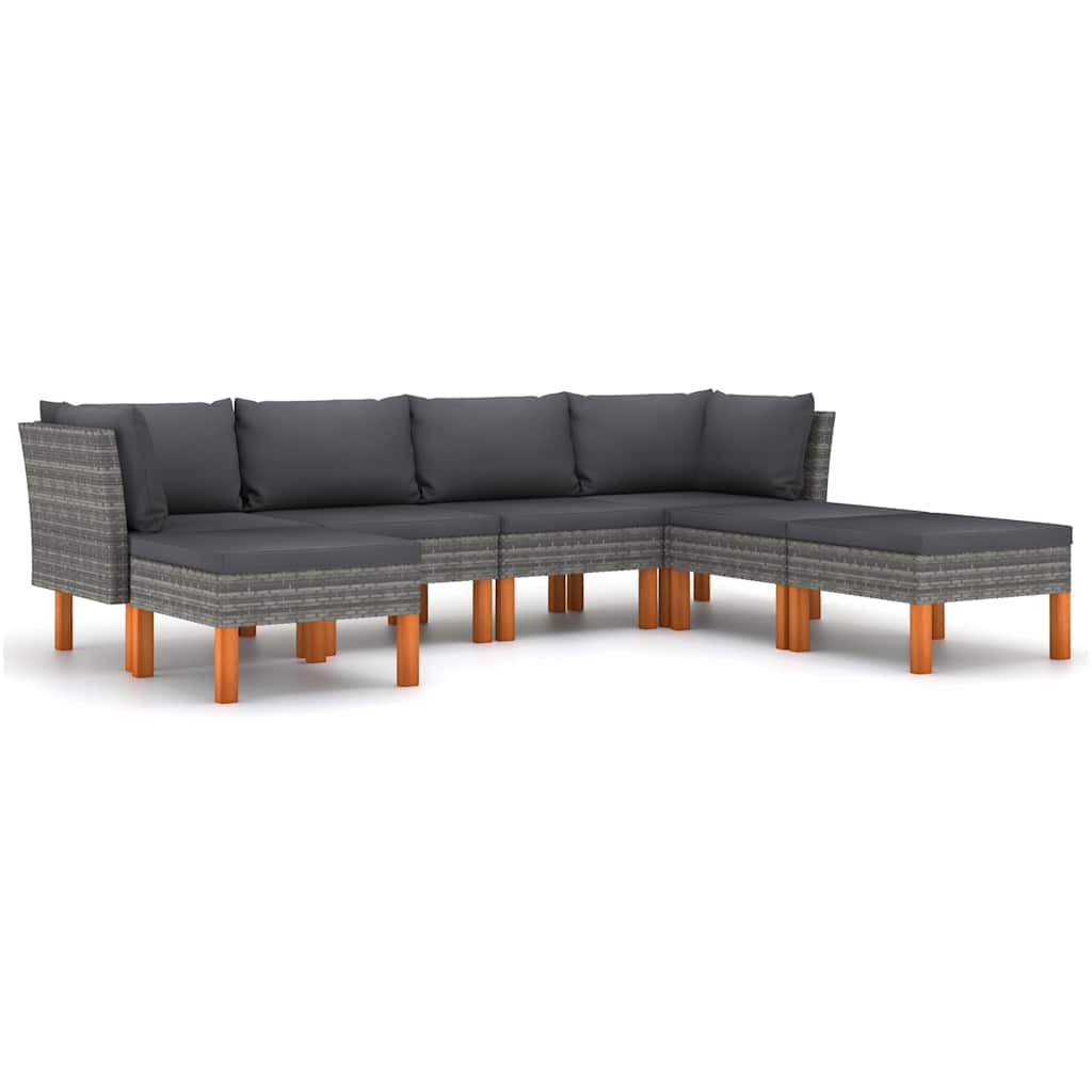 loungesæt til haven 7 dele med hynder polyrattan grå