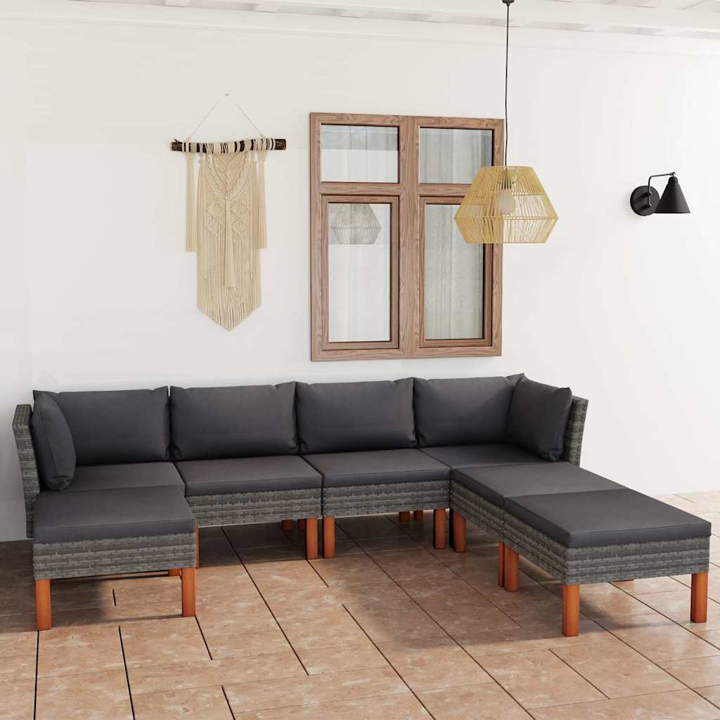 loungesæt til haven 7 dele med hynder polyrattan grå