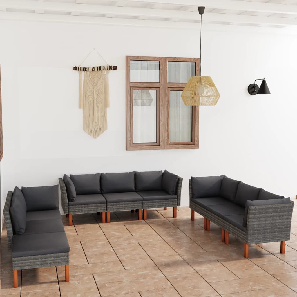 loungesæt til haven 9 dele med hynder polyrattan grå