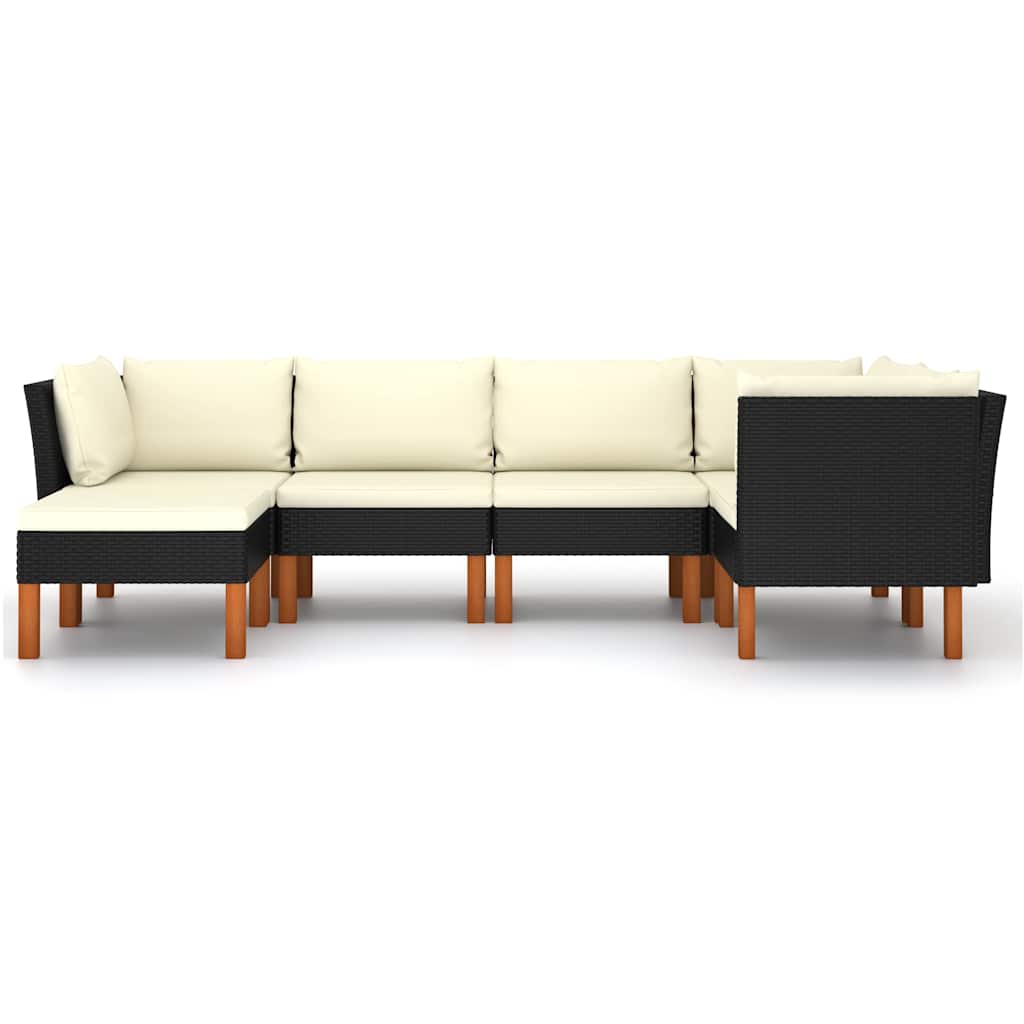 loungesæt til haven 6 dele med hynder polyrattan sort