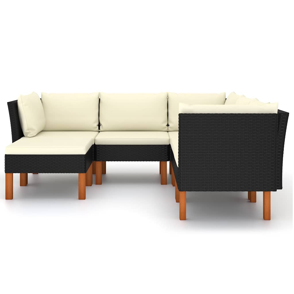 loungesæt til haven 6 dele med hynder polyrattan sort