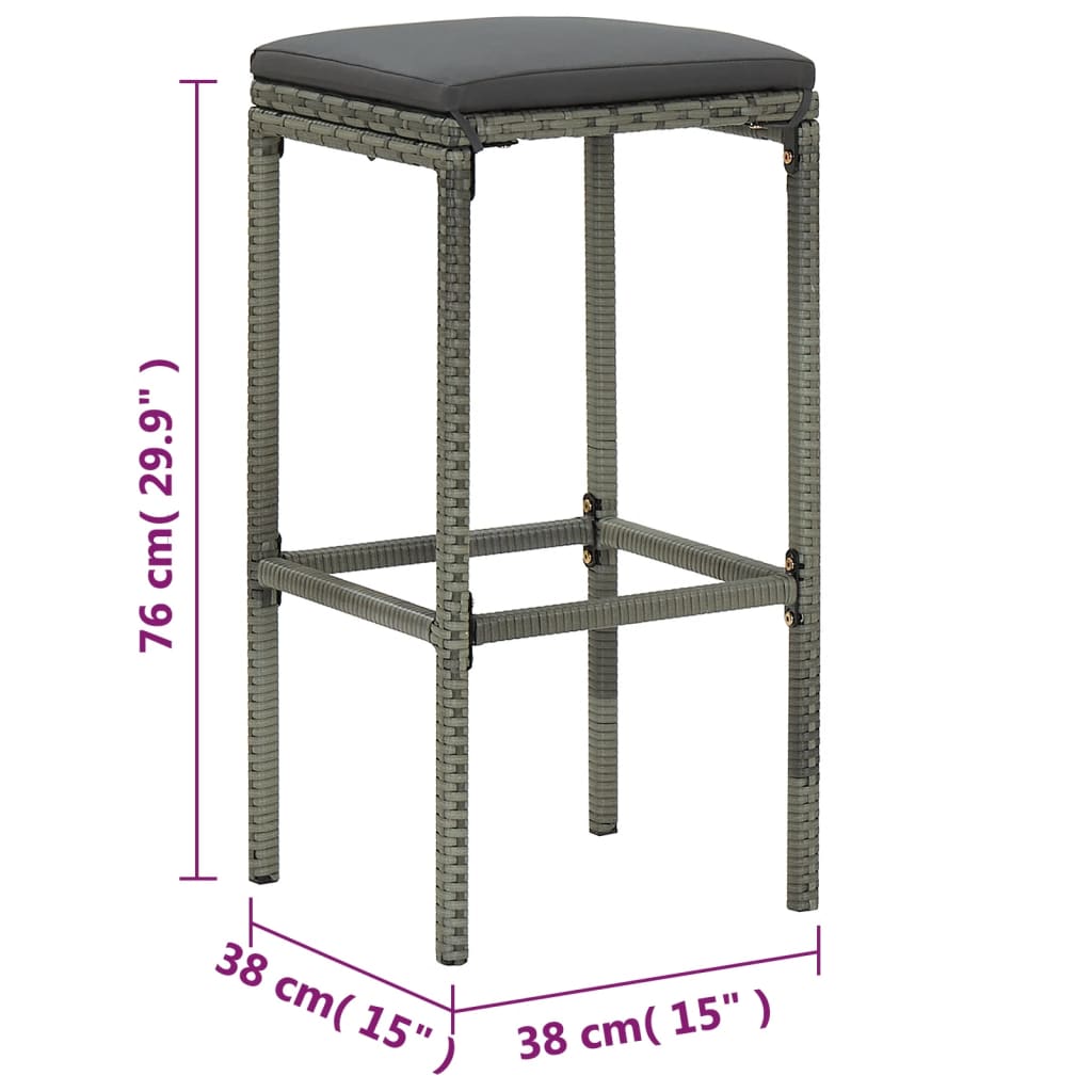 havebarsæt 5 dele med hynder polyrattan grå