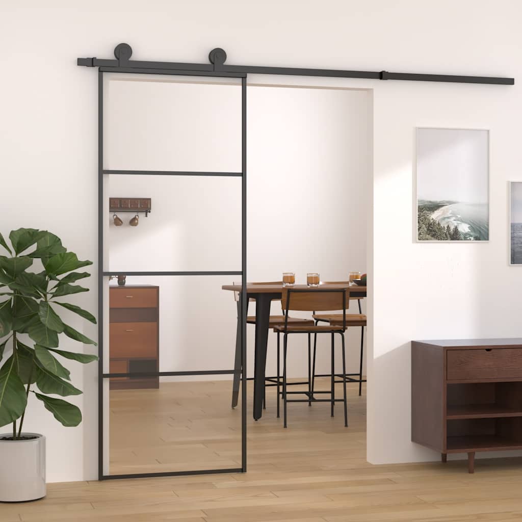 skydedør 76x205 cm aluminium og sikkerhedsglas sort