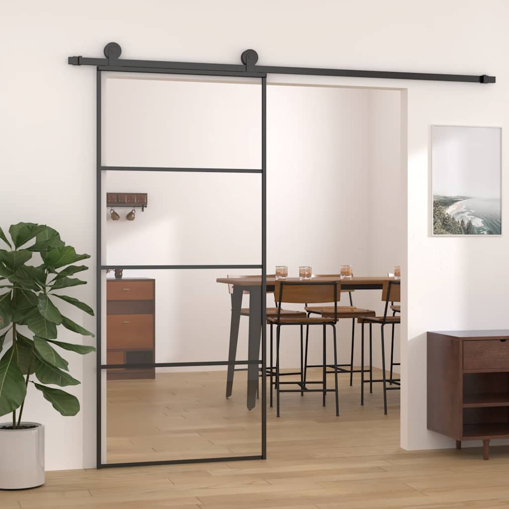skydedør 90x205 cm sikkerhedsglas og aluminium sort