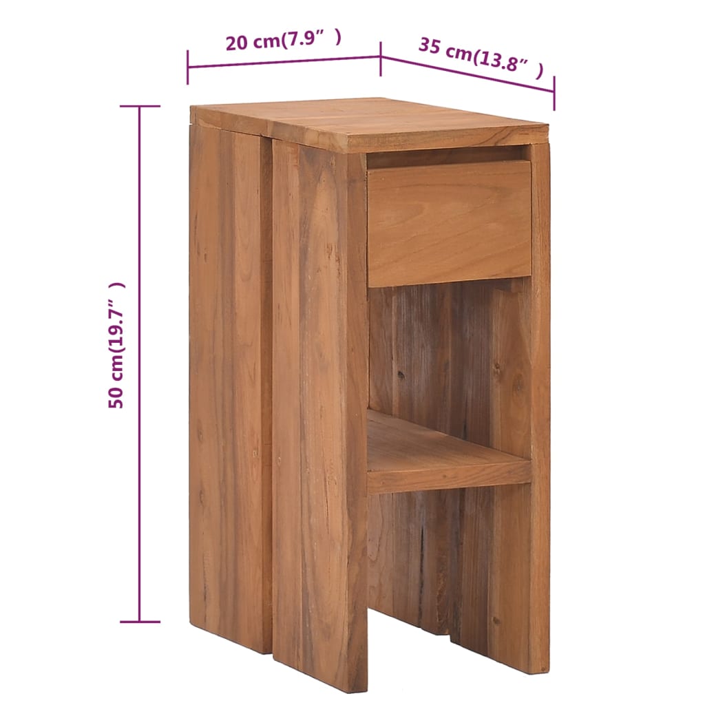 sengebord 20x35x50 cm massivt teaktræ