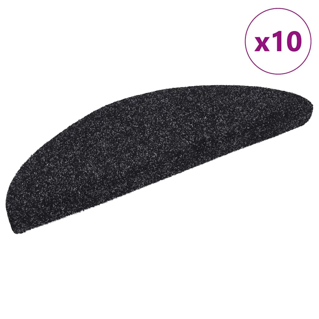trappemåtter selvklæbende 10 stk. 56x17x3 cm sorte halvrunde