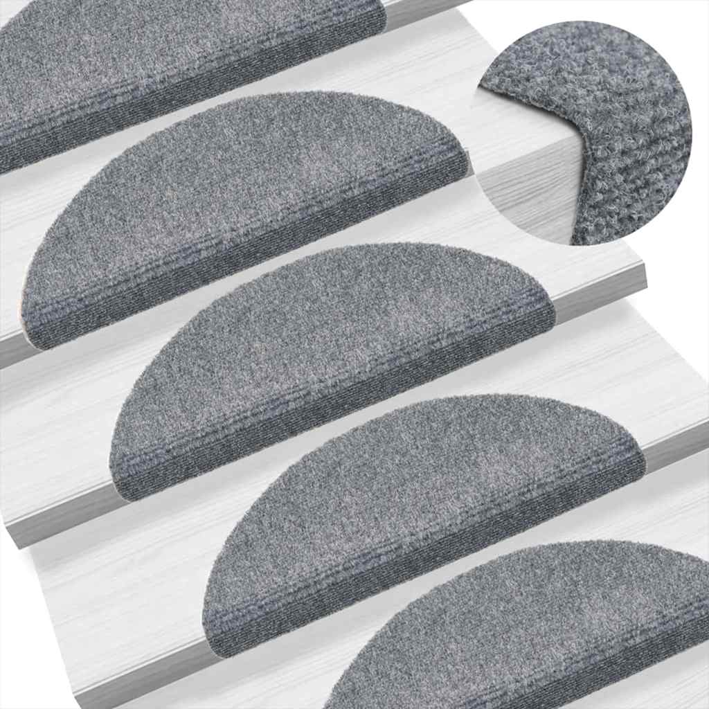 selvklæbende trappemåtter 10 stk. 56x17x3 cm tuftet lysegrå