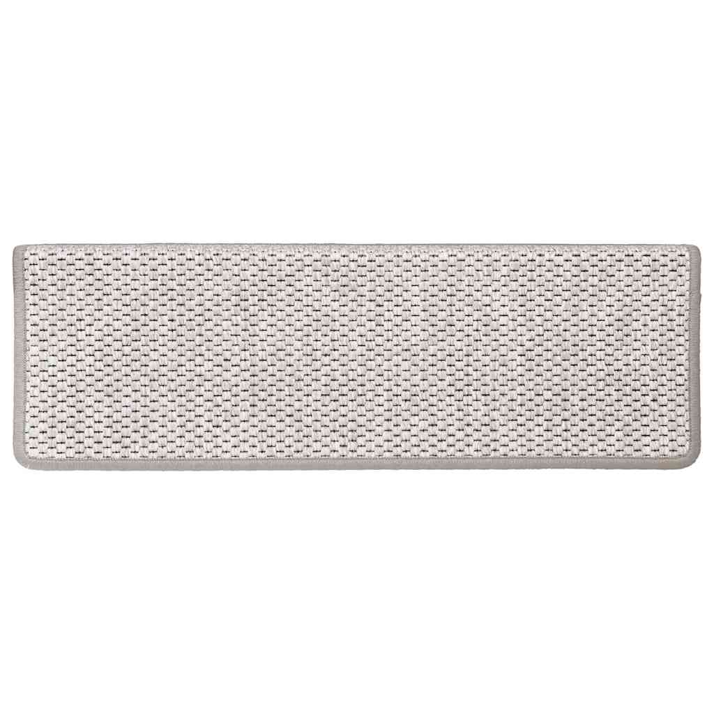 selvklæbende trappemåtter 15 stk. 65x21x4 cm sisal-look platina