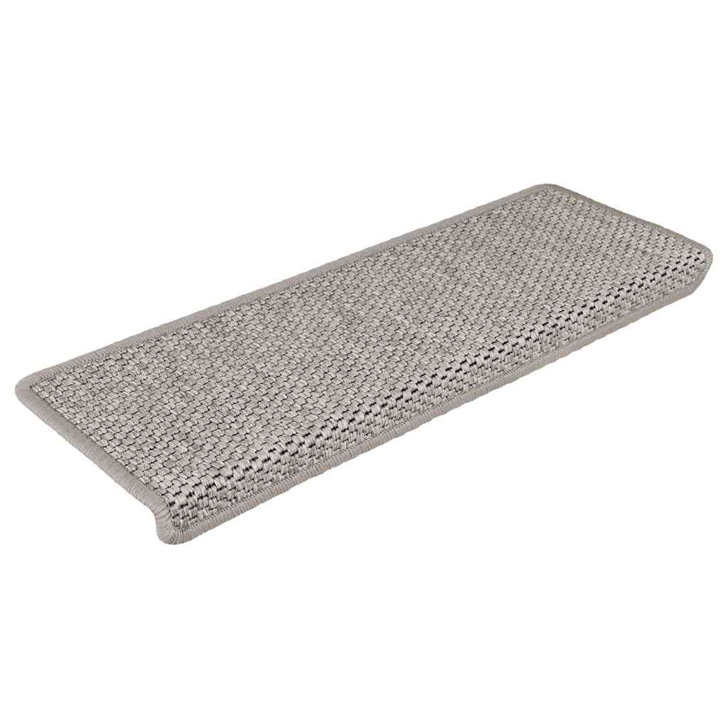 selvklæbende trappemåtter 15 stk. 65x21x4 cm sisal-look sølv